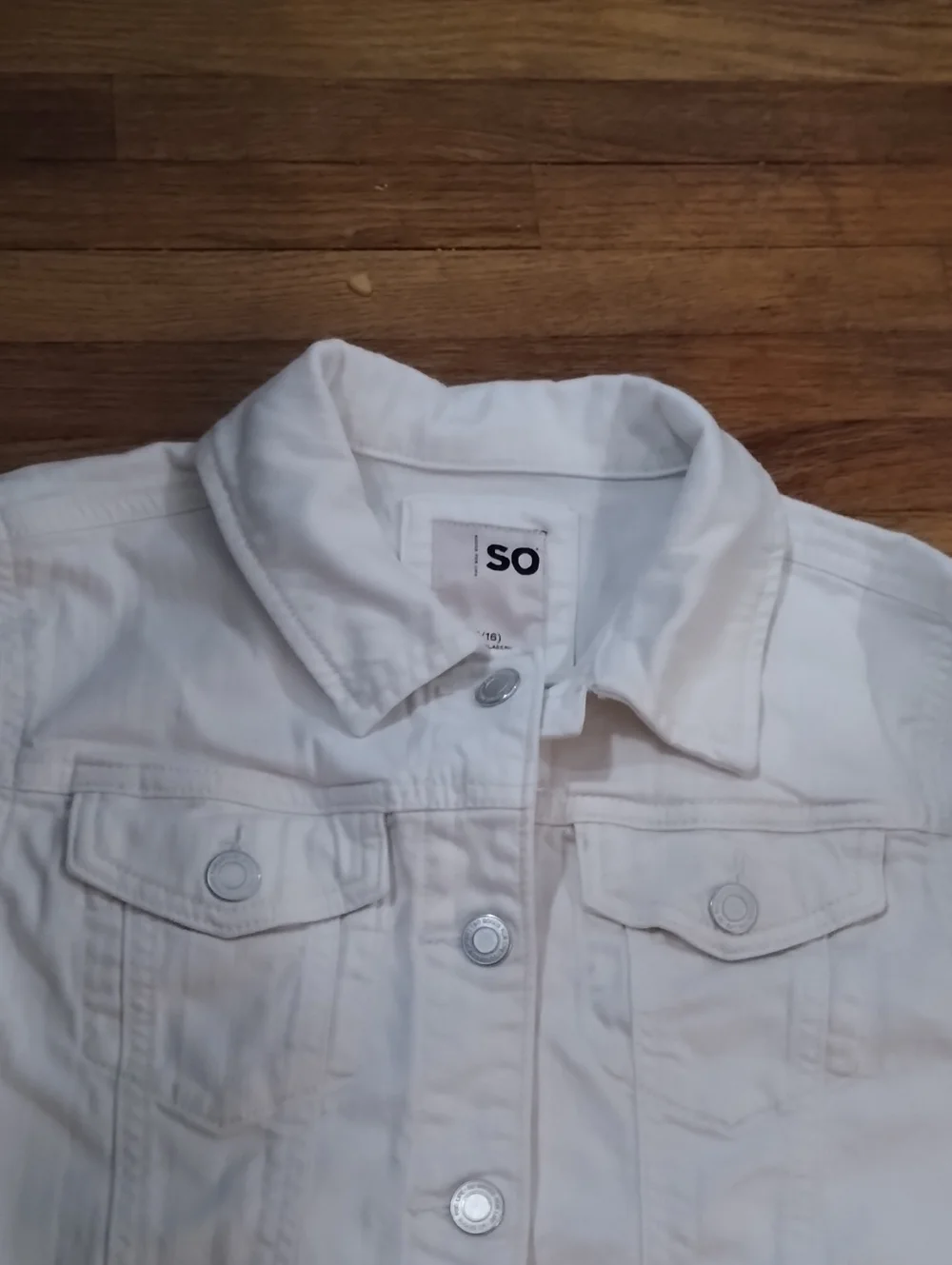 SO White Cropped Denim Jacket with Button Front